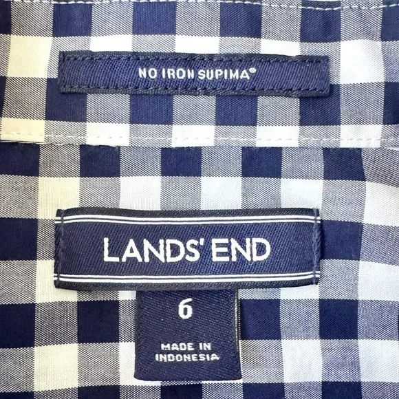 Lands End Women’s No Iron Supima Shirt Long Sleeves Navy White Gingham Size 6 - Picture 5 of 7